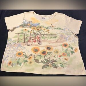 EUC Basic Editions Yellow T-Shirt Bicycle Sunflower Sparkle embellishments 2XL